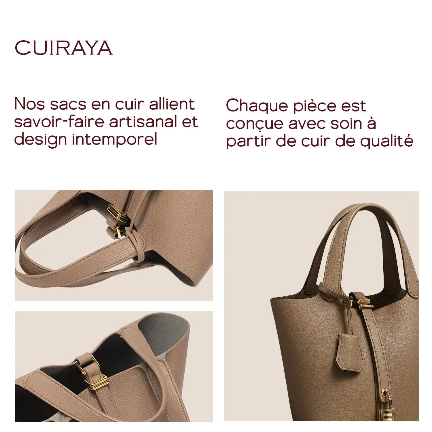 Sac à main seau en cuir Cuiraya