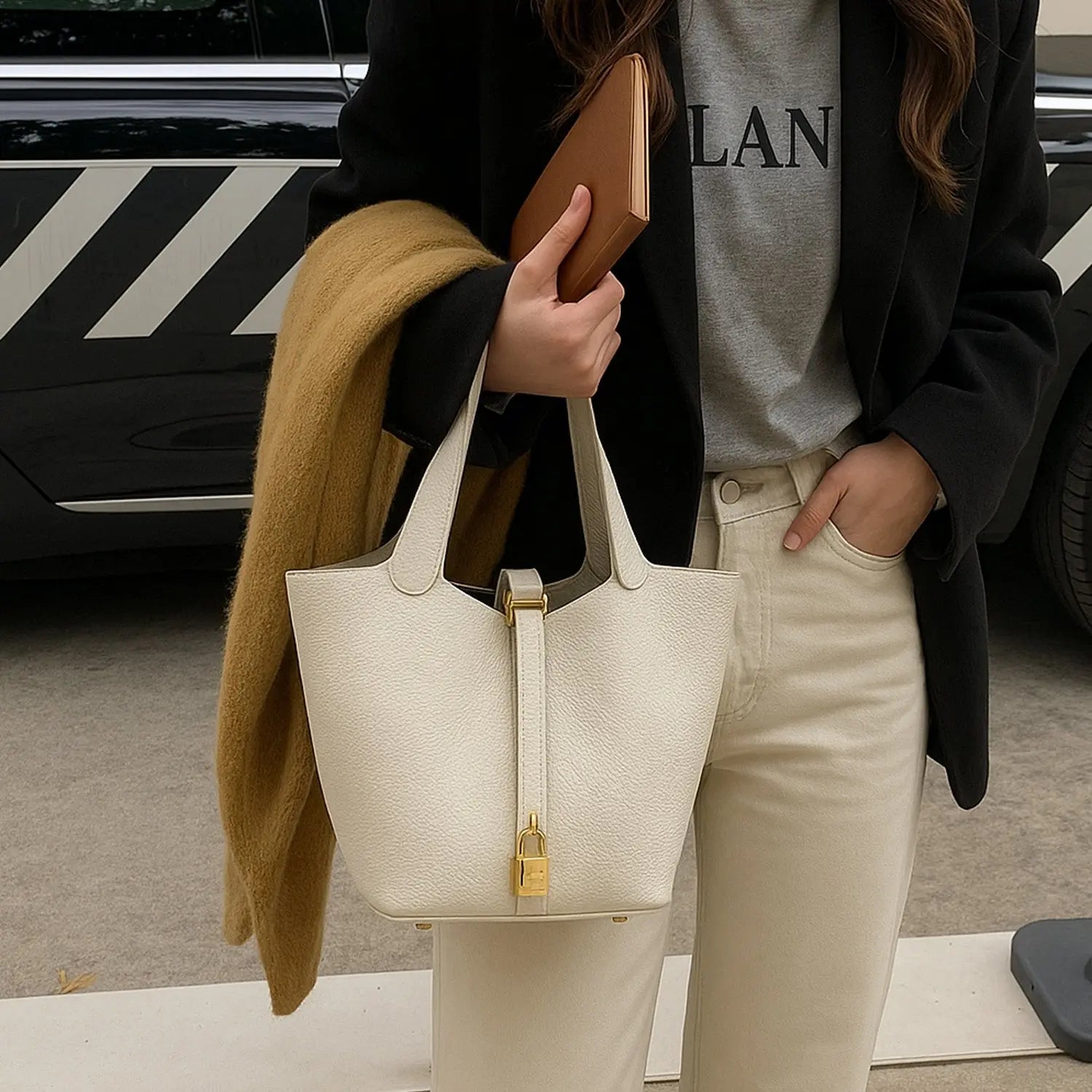 Sac à main seau en cuir Cuiraya